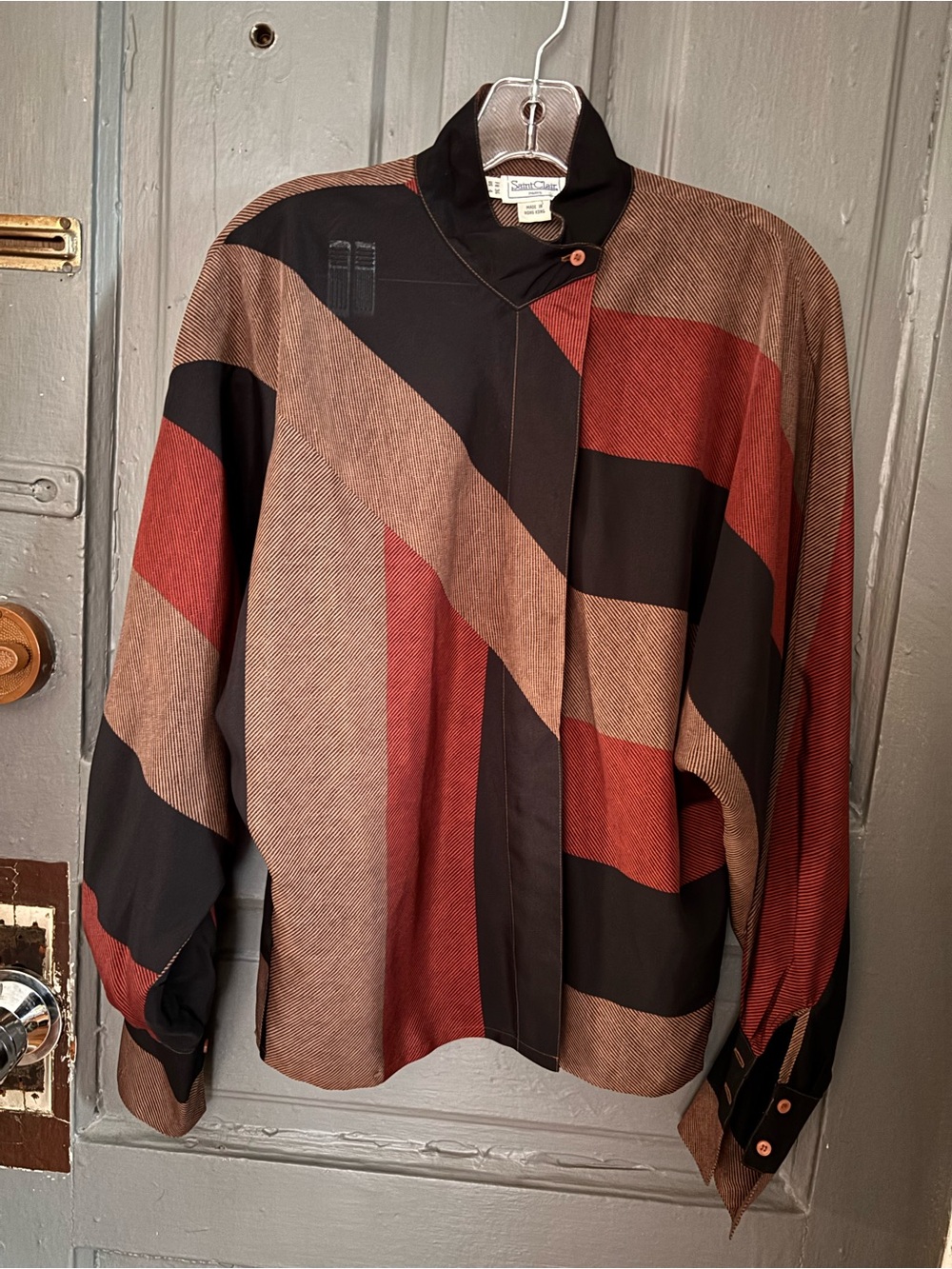Vintage Striped Button-Front blouse - Rust, Taupe & Black